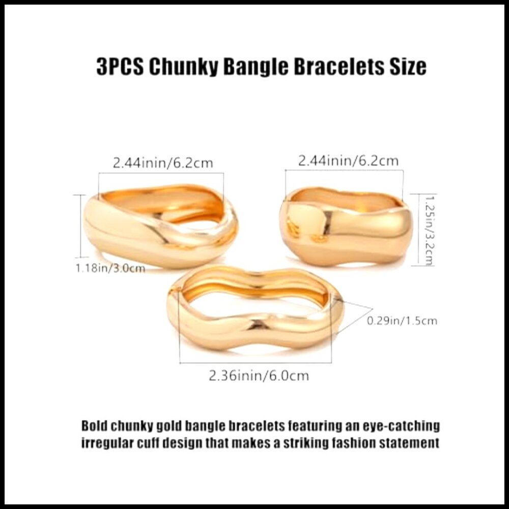 Chunky Gold Bangles Stackable Statement Cuff Brac… - image 4